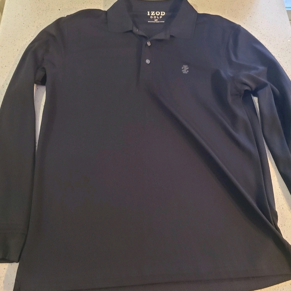 IZOD Golf & Denver Hayes Black Men's Size Small Long Sleeve Black Polo Shirt EUC